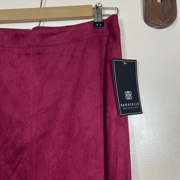 NWT Burgundy Bagatelle Collection Faux Suede Midi Skirt Sz M - Picture 2 of 7
